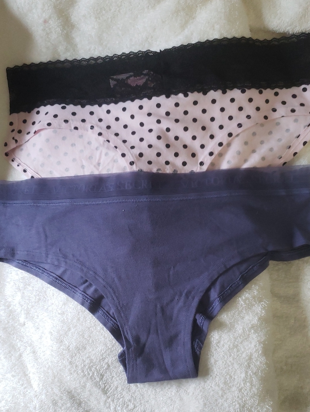 Victoria SECRET'S Seamless Hipster Panties - Pink Polka Dot & Navy Blue (2-Pack)